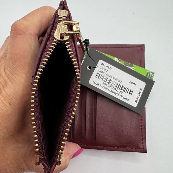 Badgley Mischka Womens Short Bifold Card Wallet Plum Burgundy Vegan Leather NWT - Picture 5 of 11